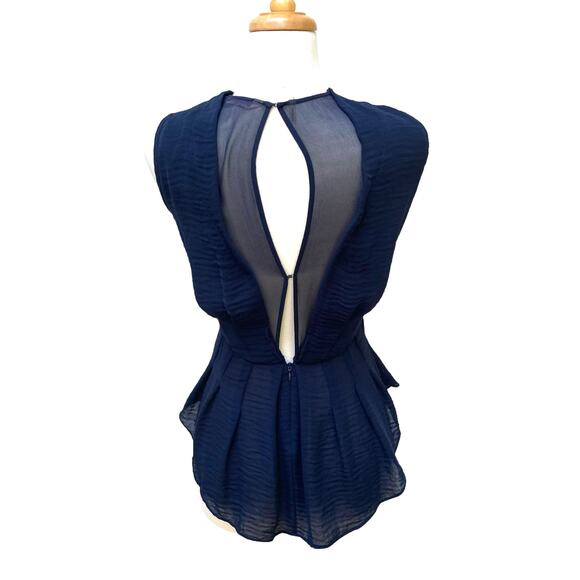Rebecca Taylor Top Blouse S 2 Navy Silk Blend Draped Neck Peplum Career Office - Picture 3 of 13